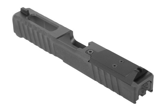 Optic-ready Glock 19 Gen 4 pistol slide, black.